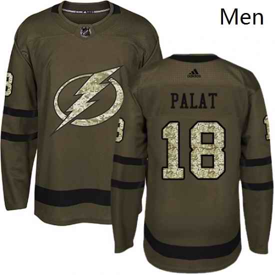 Mens Adidas Tampa Bay Lightning 18 Ondrej Palat Authentic Green Salute to Service NHL Jersey